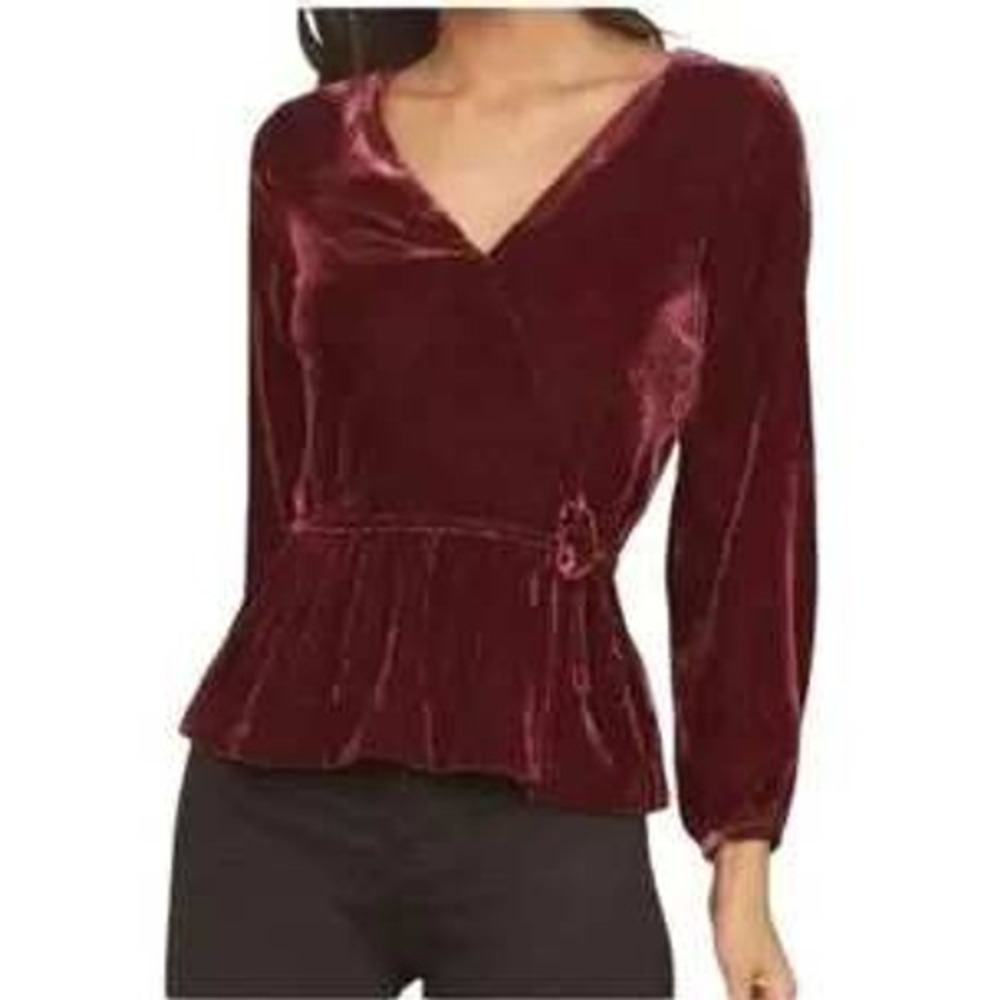 J Crew Velvet Faux Wrap‎ Top Sz 10 Puff Sleeve Whimsigoth Office Blouse